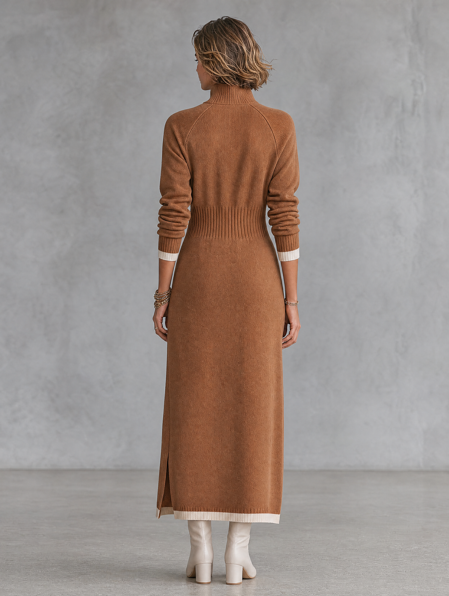 Women's Stand Collar Retro Color Maxi Dress – ModClo