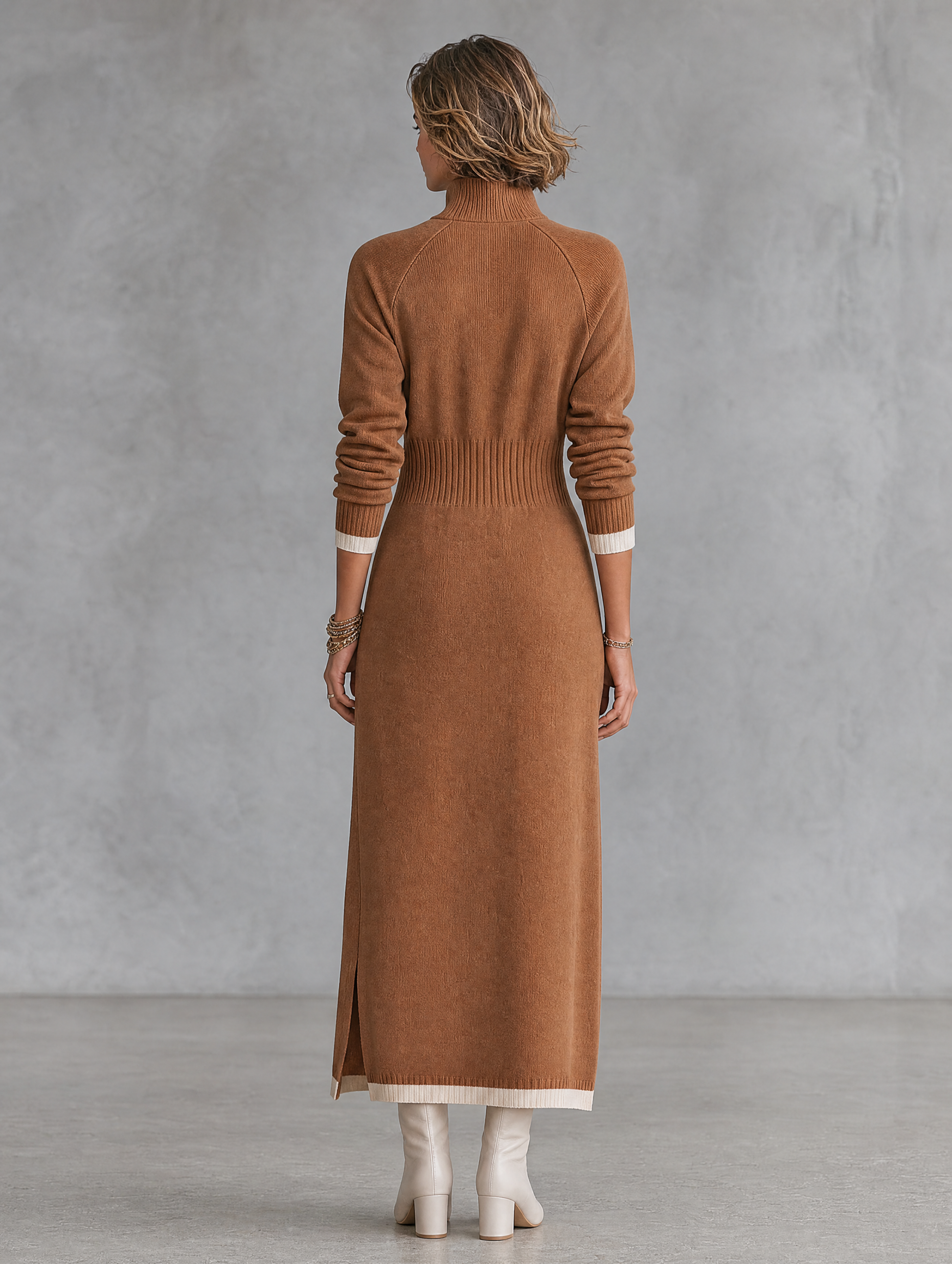 Women's Stand Collar Retro Color Maxi Dress – ModClo