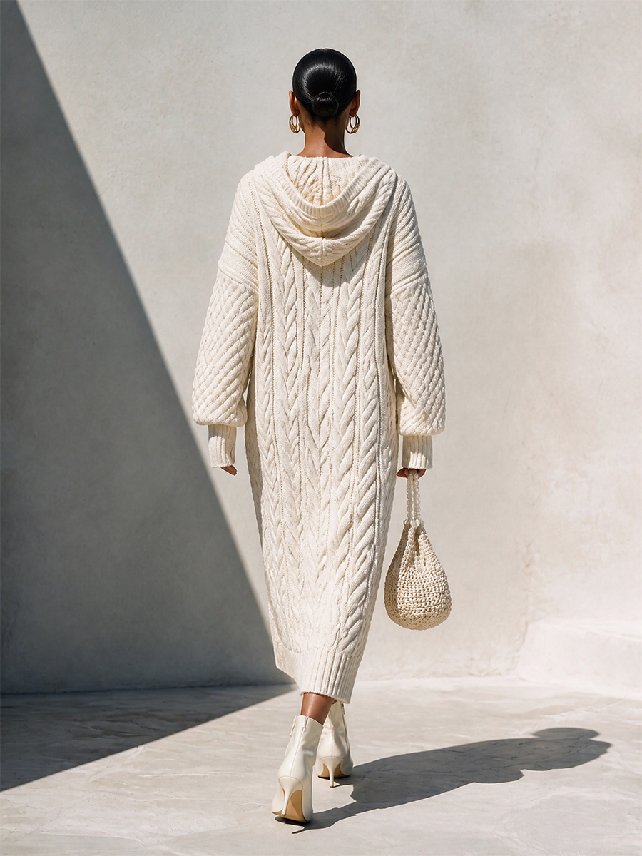 Women's Knit Long Sleeve Hooded Midi Dress – ModClo