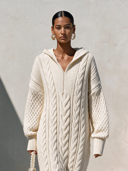 Women's Knit Long Sleeve Hooded Midi Dress – ModClo