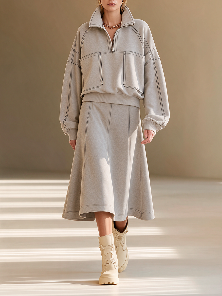Women's Long Sleeve Stand Collar Skirt Set – ModClo