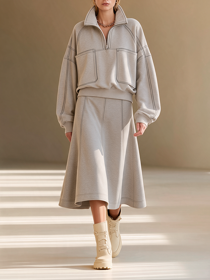 Women's Long Sleeve Stand Collar Skirt Set – ModClo