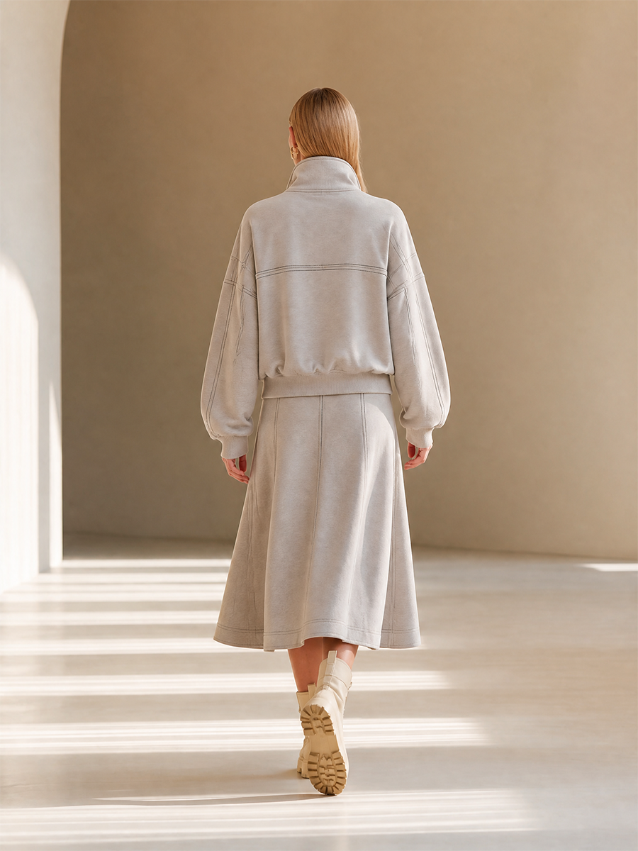 Women's Long Sleeve Stand Collar Skirt Set – ModClo