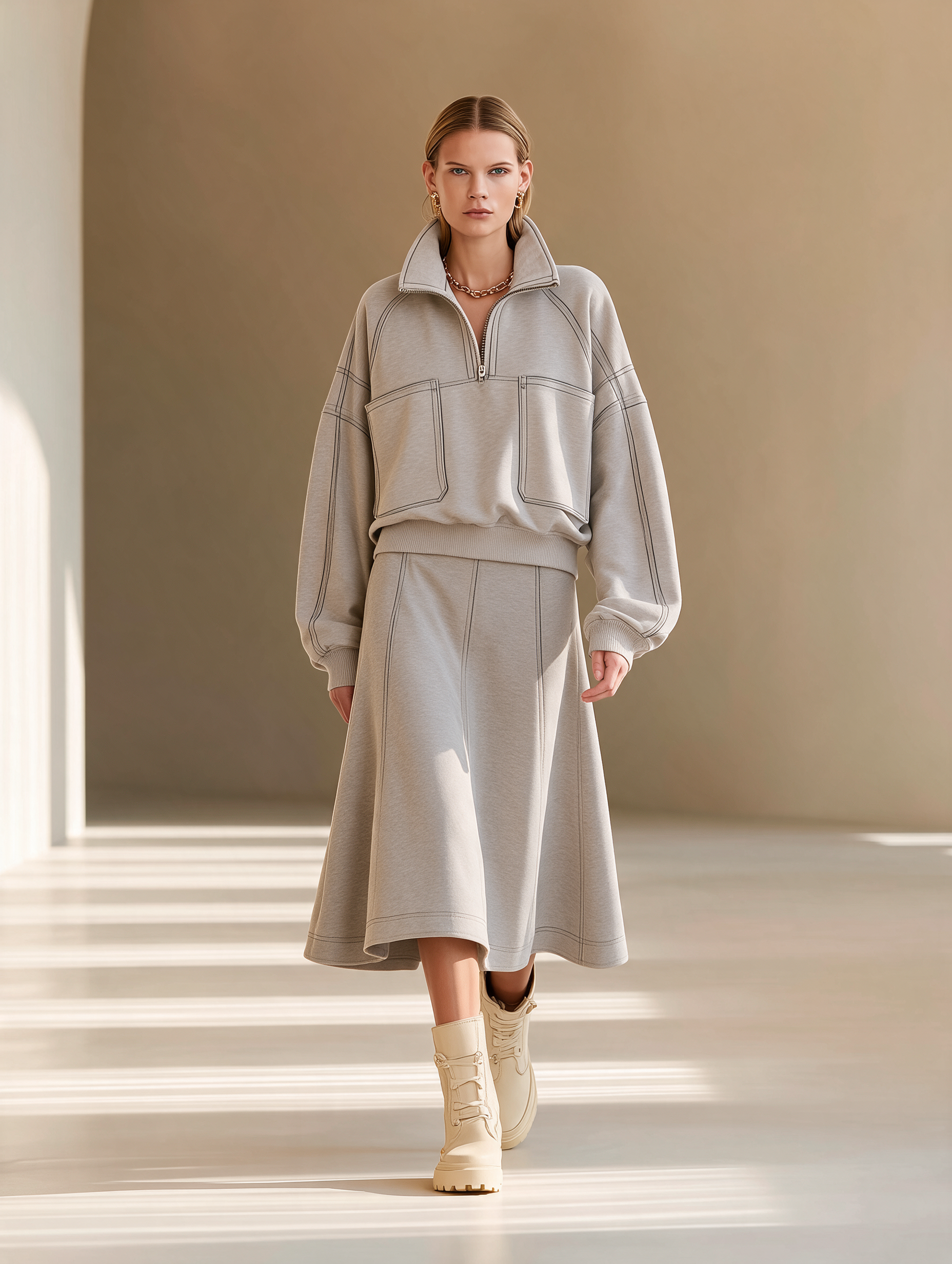 Women's Long Sleeve Stand Collar Skirt Set – ModClo