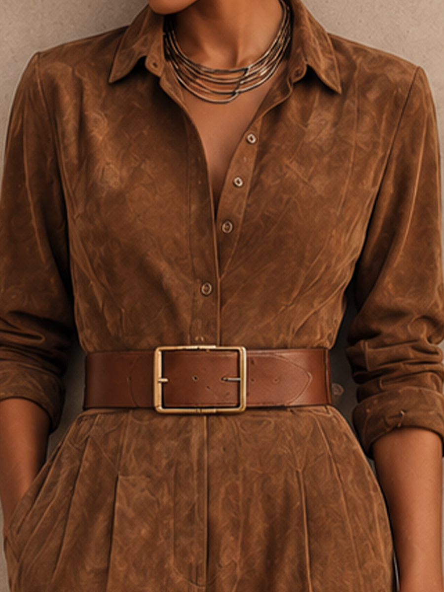 Women's Suede Collared Jumpsuit – ModClo