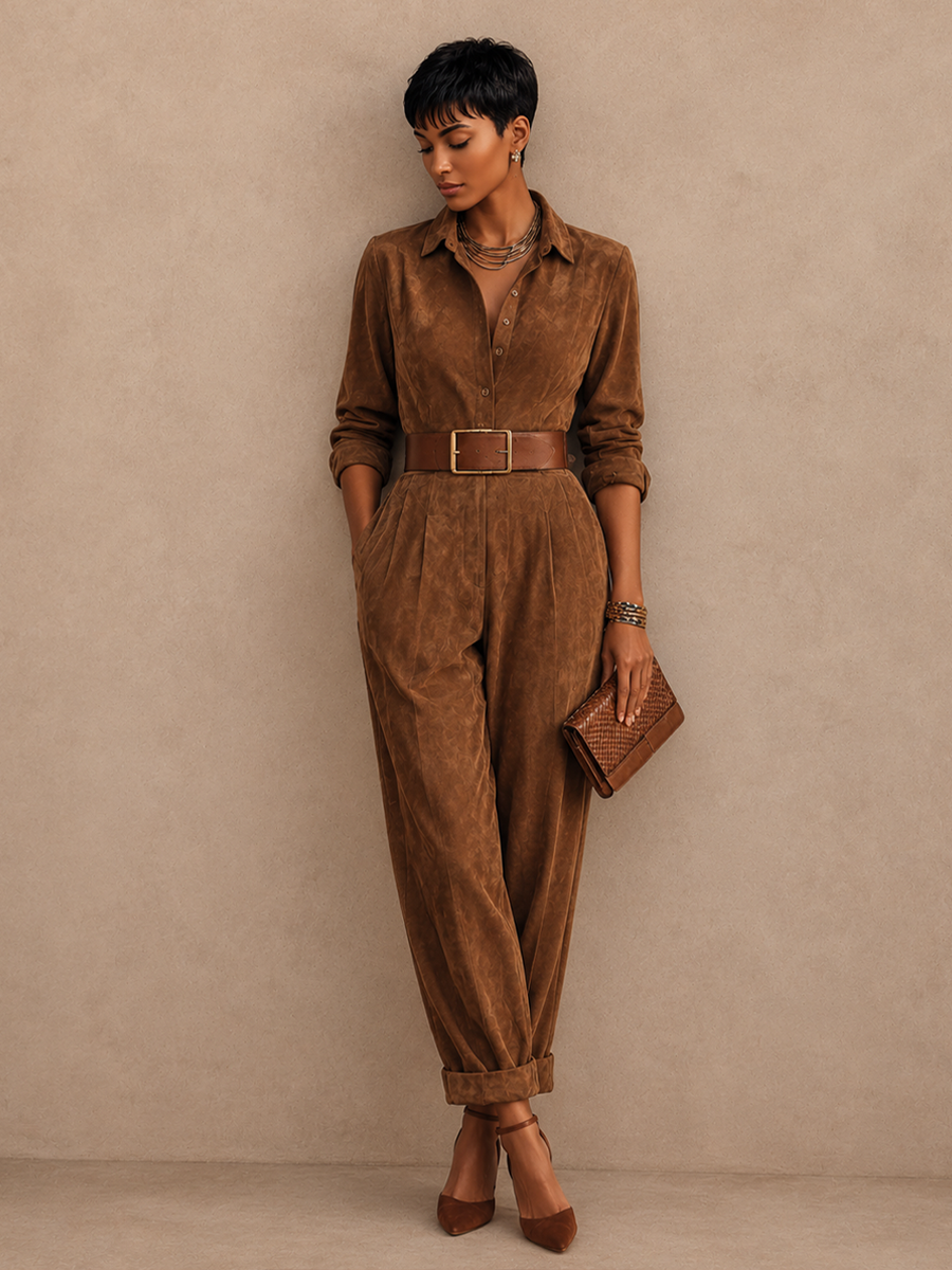 Women's Suede Collared Jumpsuit – ModClo