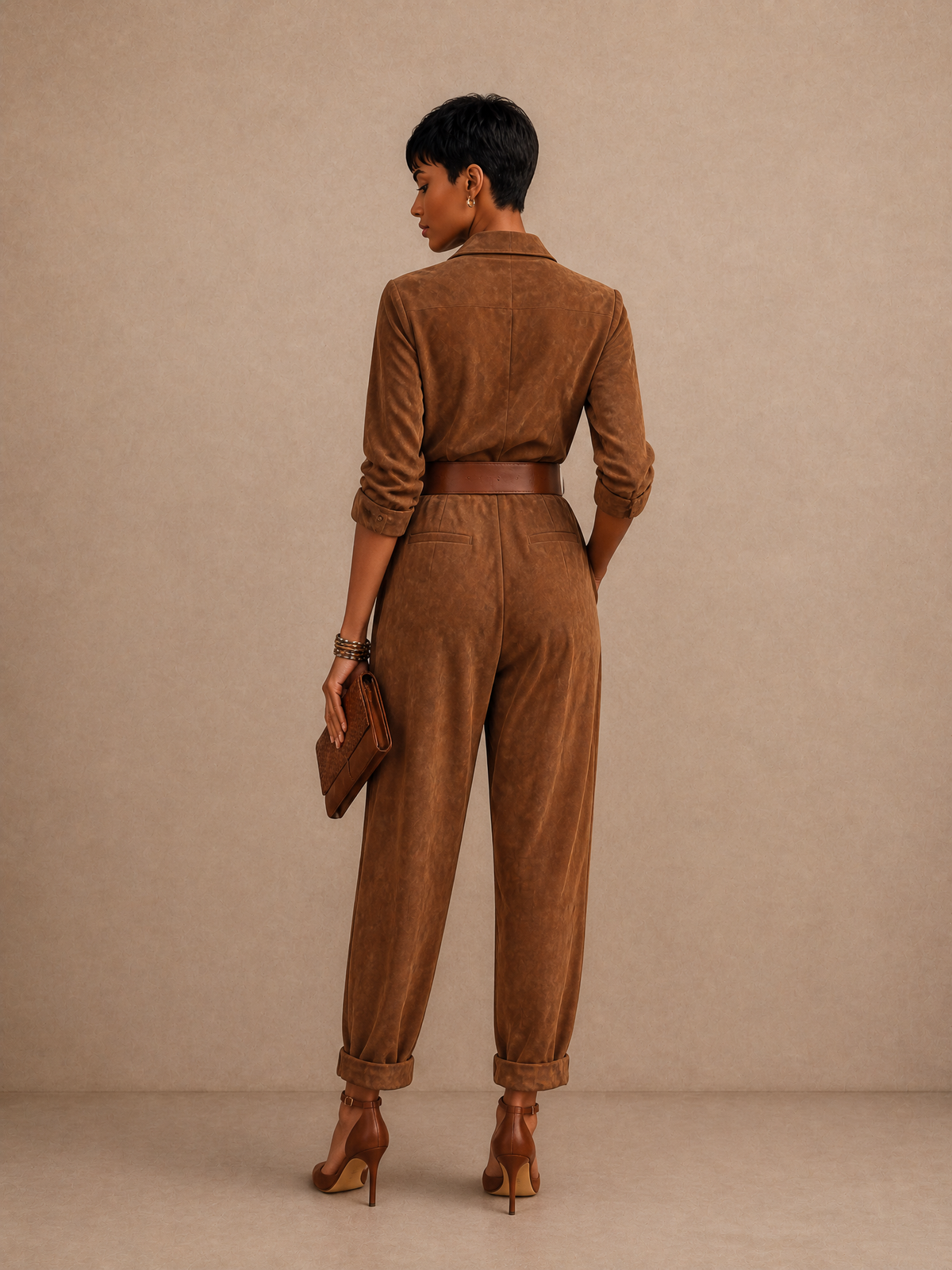 Women's Suede Collared Jumpsuit – ModClo