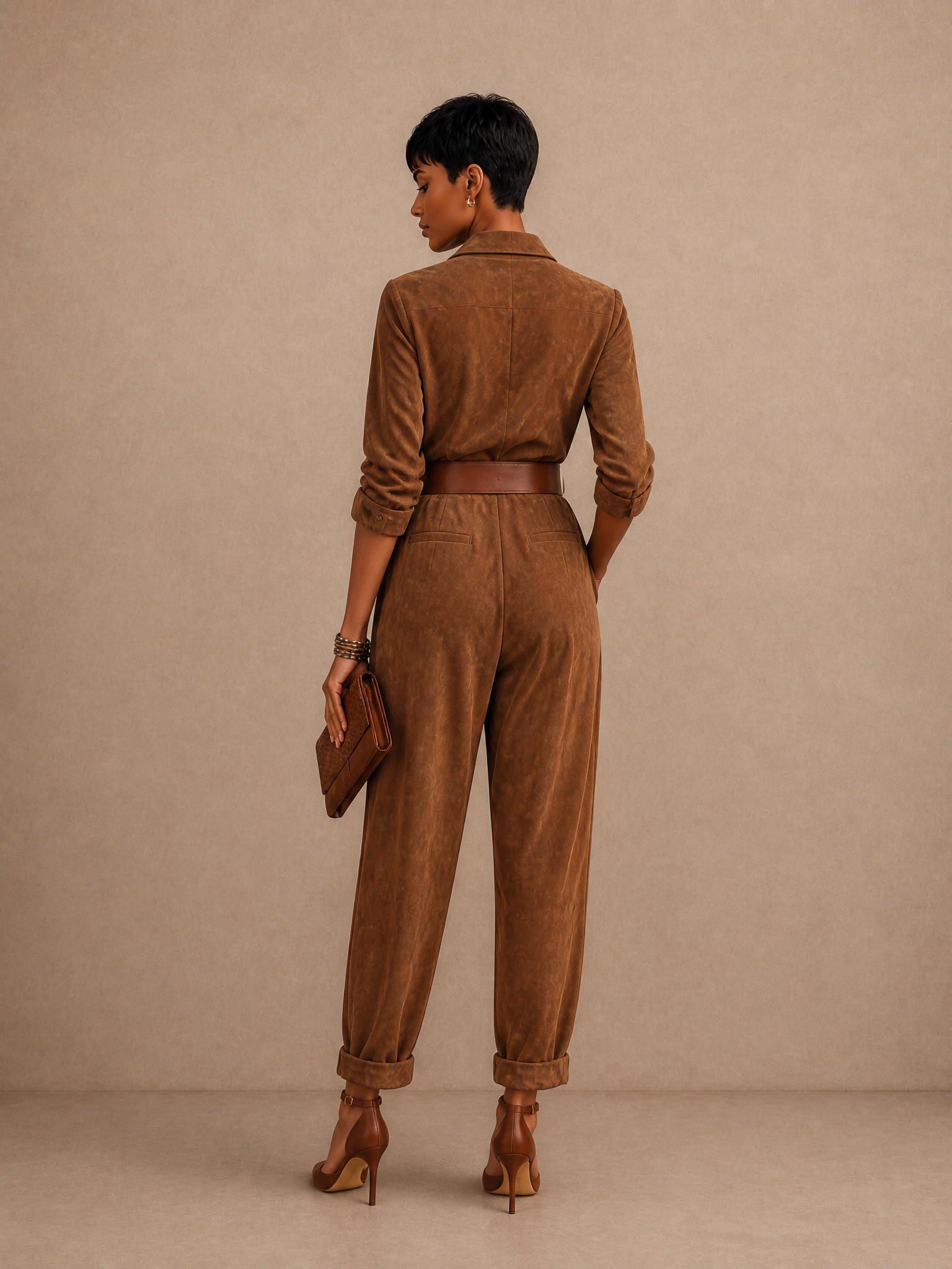 Women's Suede Collared Jumpsuit – ModClo