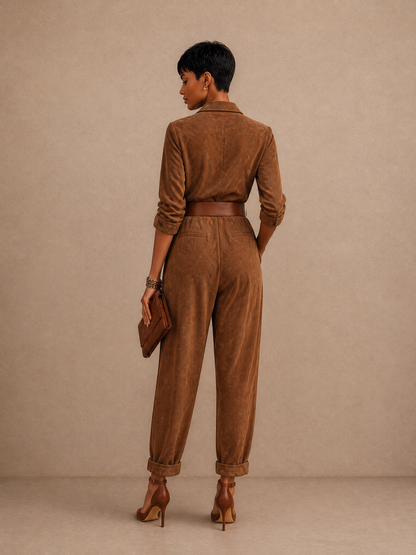 Women's Suede Collared Jumpsuit – ModClo