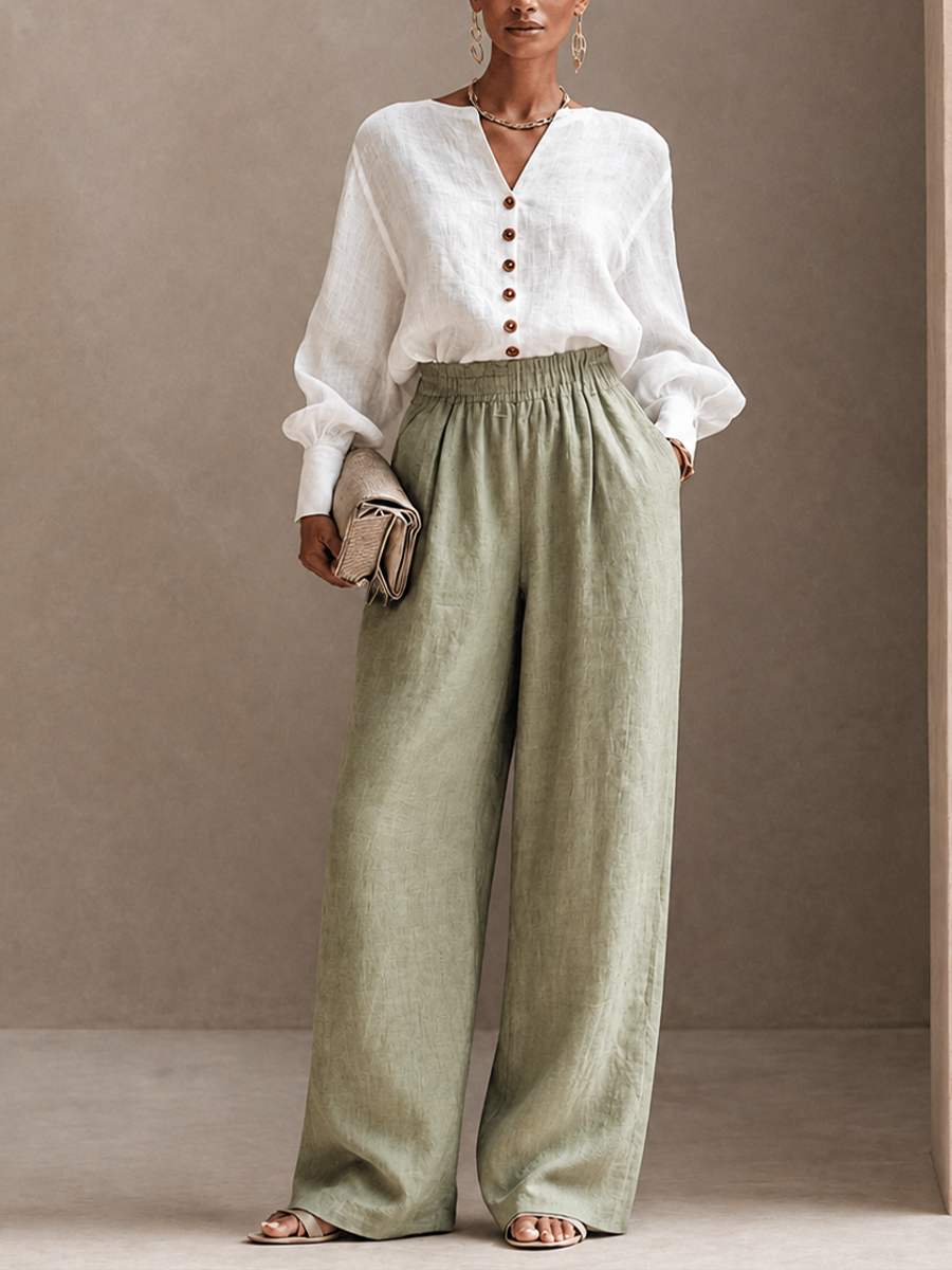 Women's Linen Button Cotton Trouser Set – ModClo