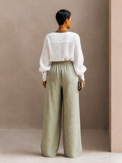 Women's Linen Button Cotton Trouser Set – ModClo