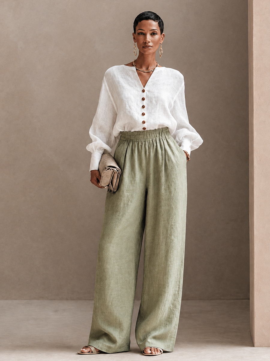 Women's Linen Button Cotton Trouser Set – ModClo
