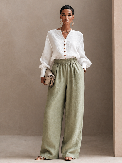 Women's Linen Button Cotton Trouser Set – ModClo