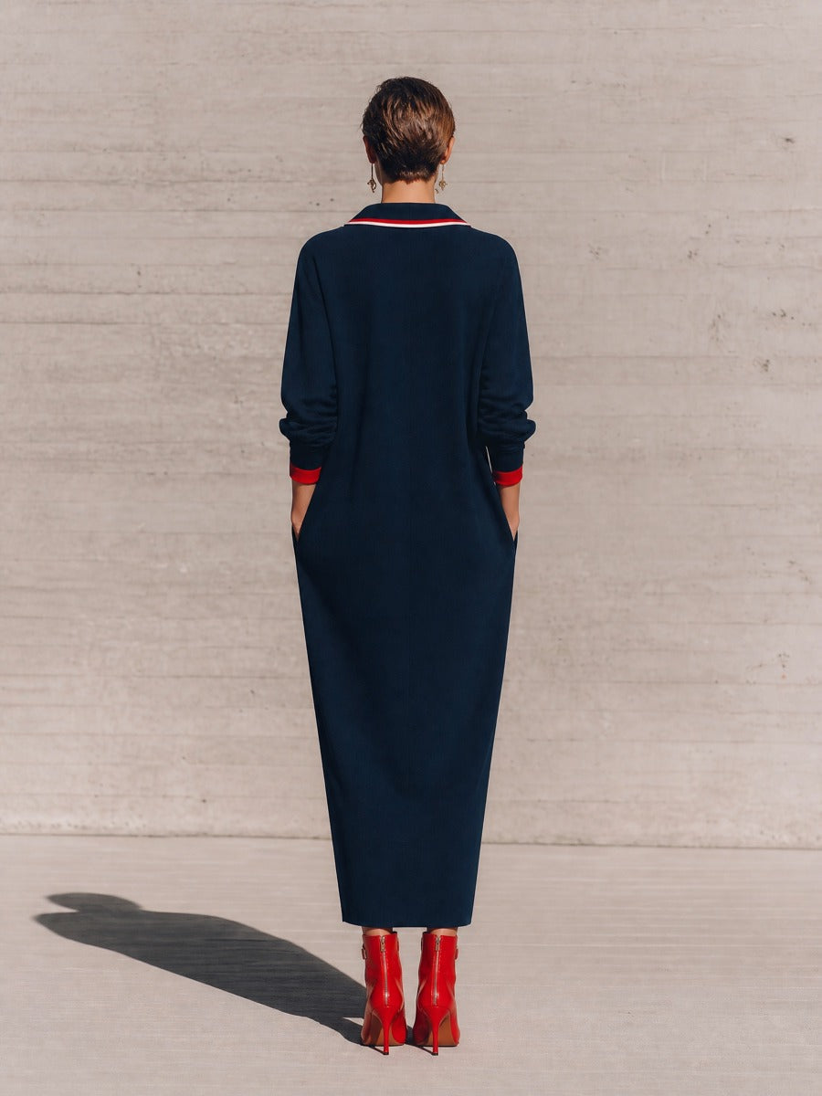 Women's Navy Long Sleeve Maxi Dress – ModClo