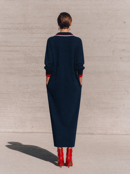 Women's Navy Long Sleeve Maxi Dress – ModClo