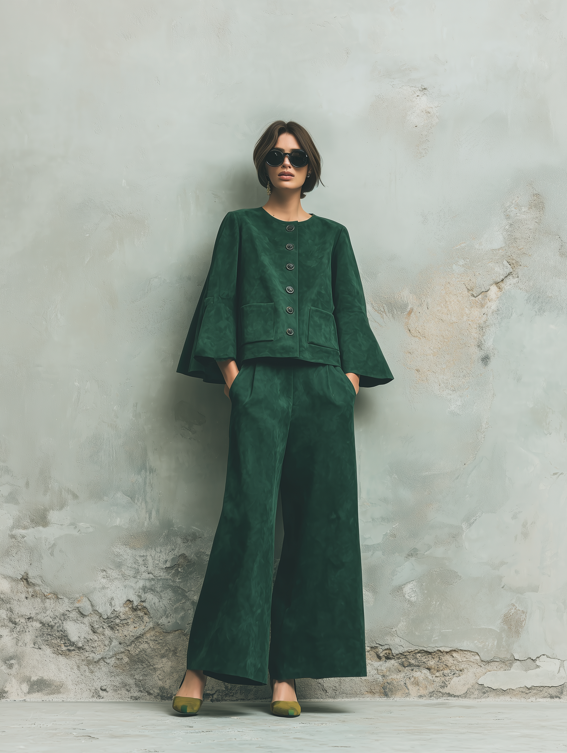Women's Green Bell Sleeve Trouser Set – ModClo