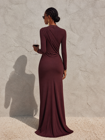 Women's Draped Mock Neck Maxi Dress – ModClo