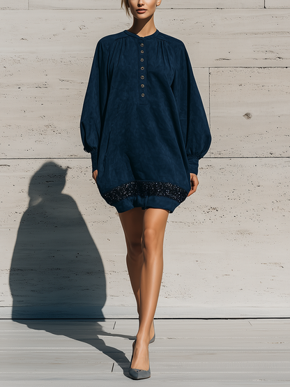 Women's Navy Sequin Long Sleeve Dress – ModClo