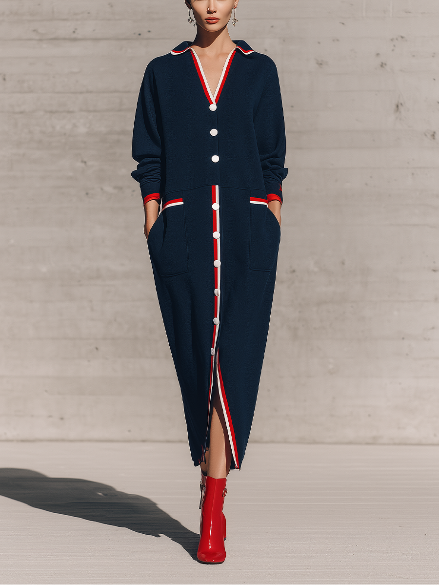 Women's Navy Long Sleeve Maxi Dress – ModClo
