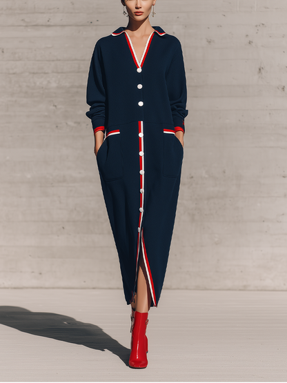 Women's Navy Long Sleeve Maxi Dress – ModClo