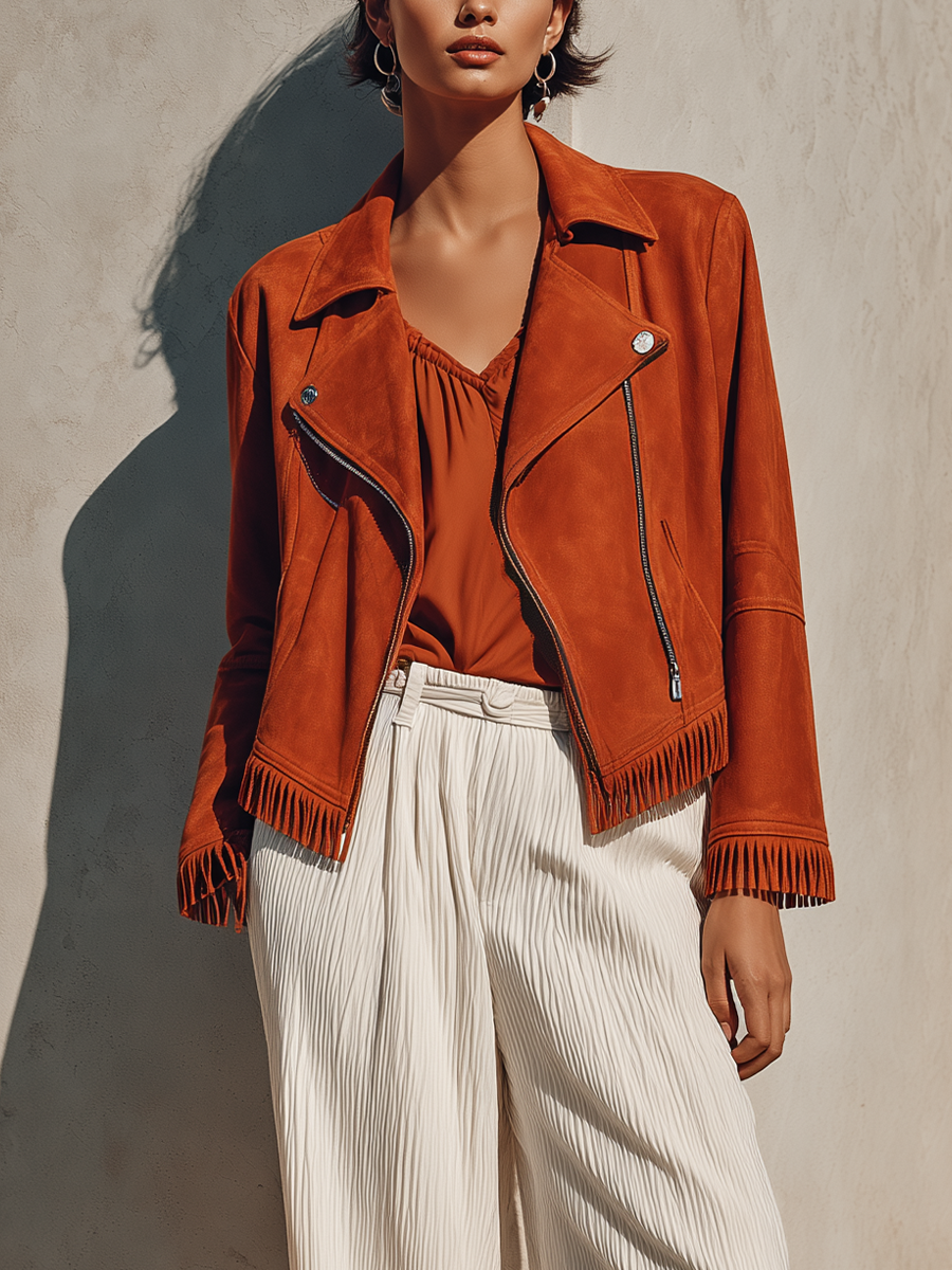 Women's Suede Lapel Fringe Jacket – ModClo