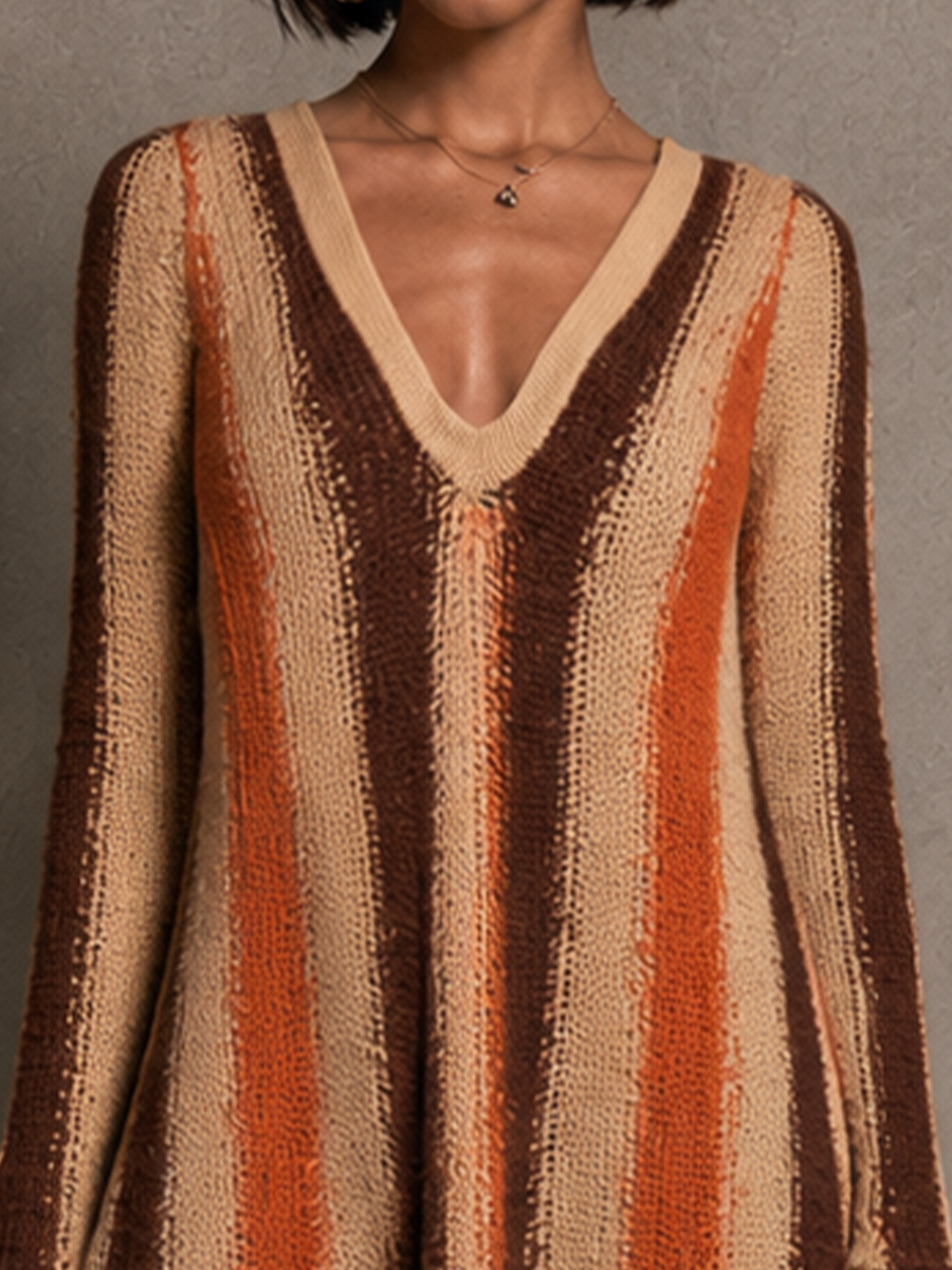 Women's Knit Fringe Striped Mini Dress – ModClo