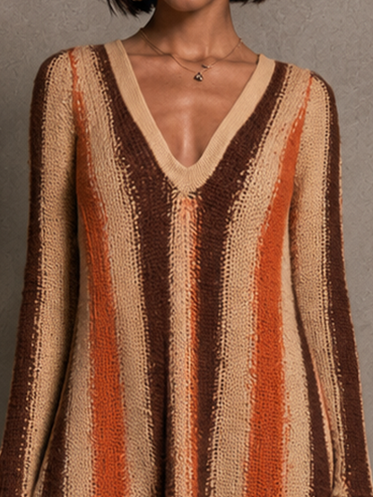 Women's Knit Fringe Striped Mini Dress – ModClo