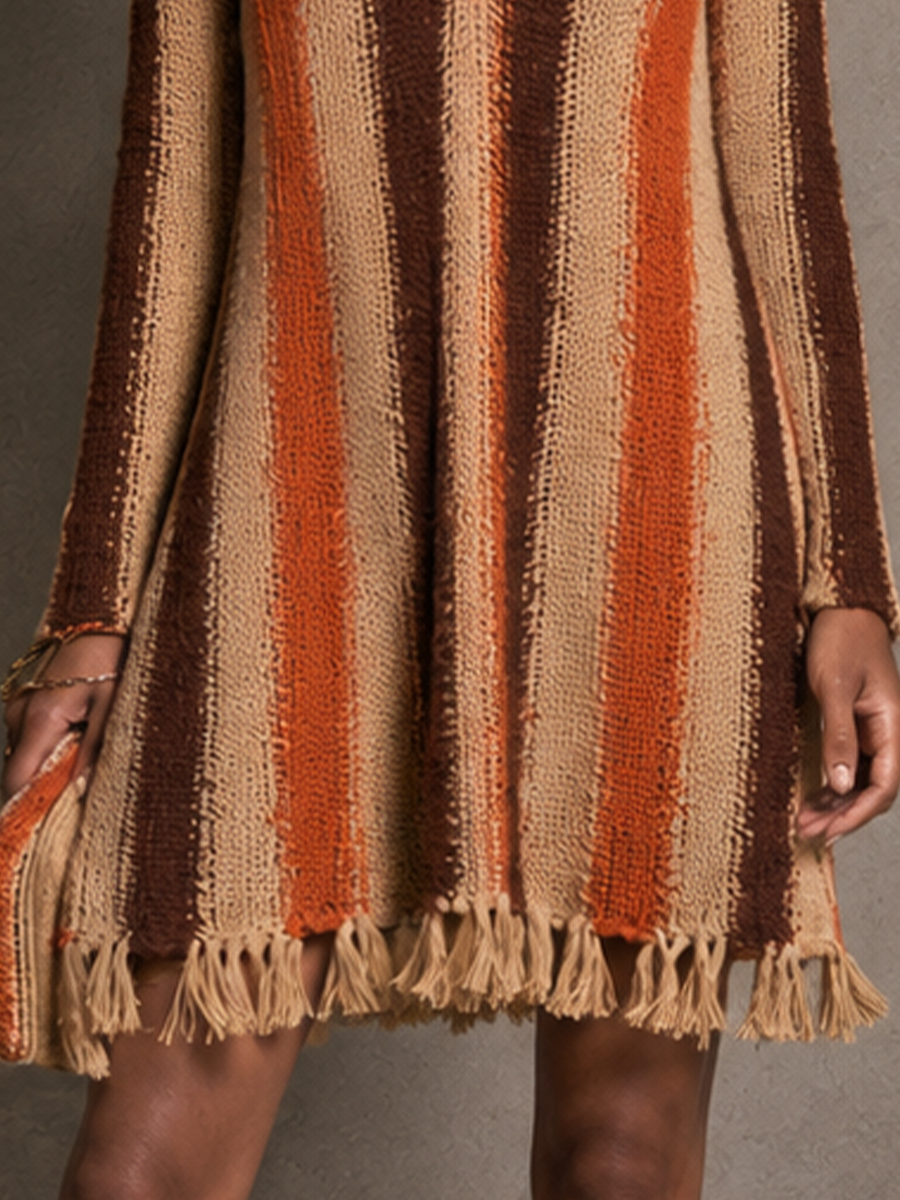 Women's Knit Fringe Striped Mini Dress – ModClo