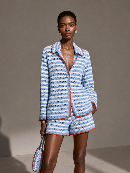 Women's Knit Striped Shorts Set – ModClo