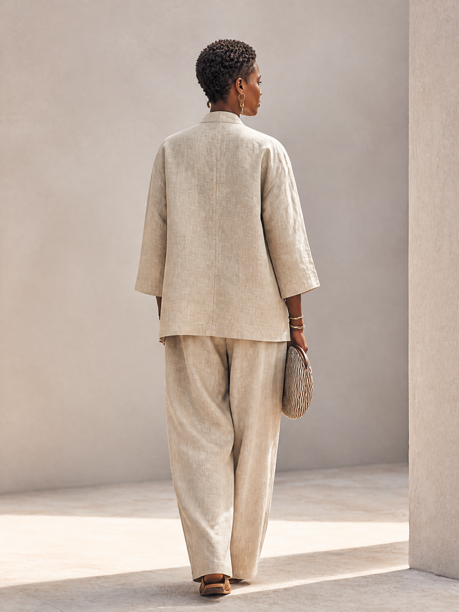 Women's Linen Stand Collar Trouser Set – ModClo