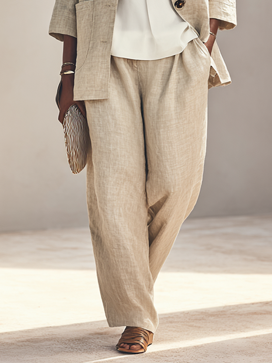 Women's Linen Stand Collar Trouser Set – ModClo