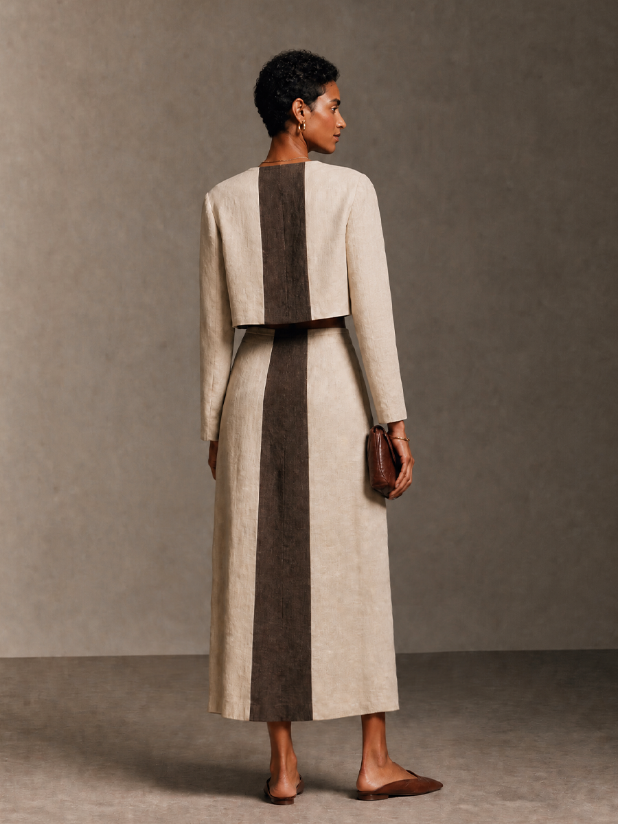 Women's Linen Colorblock Cotton Skirt Set – ModClo