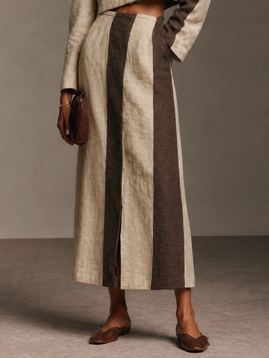 Women's Linen Colorblock Cotton Skirt Set – ModClo