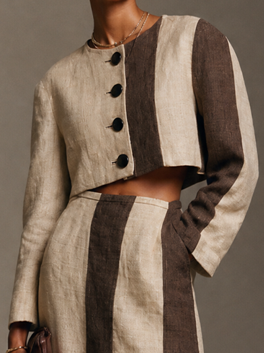 Women's Linen Colorblock Cotton Skirt Set – ModClo