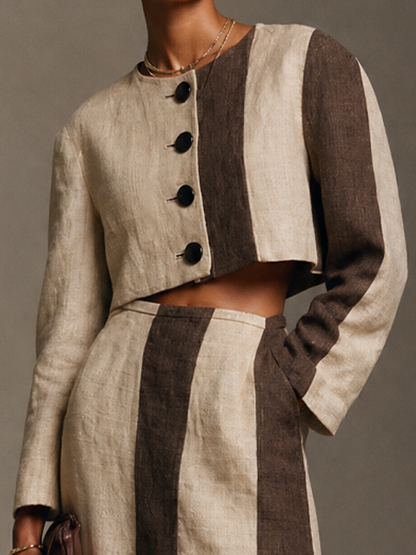 Women's Linen Colorblock Cotton Skirt Set – ModClo
