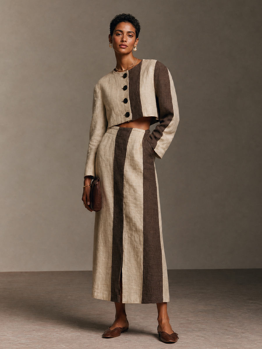 Women's Linen Colorblock Cotton Skirt Set – ModClo