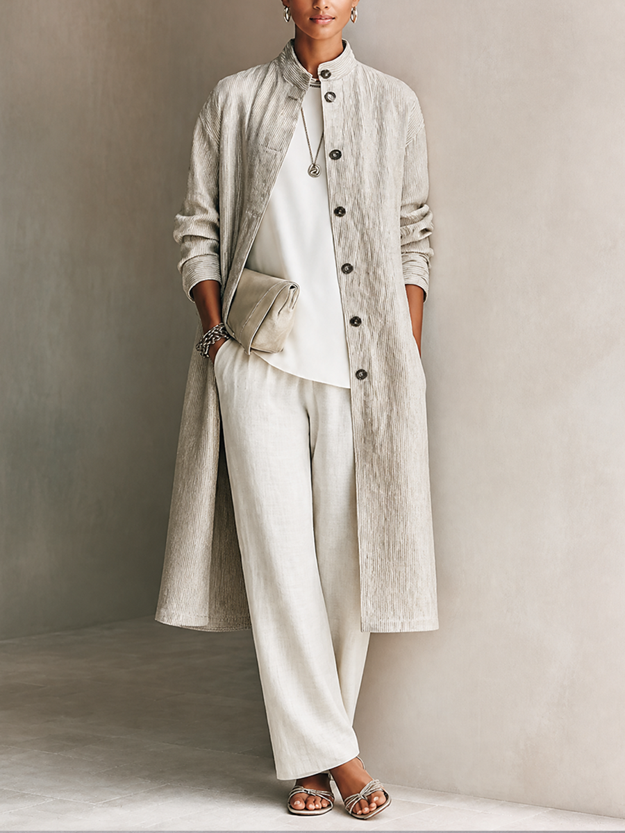 Women's Stand Collar Pinstripe Commuter Long Coat – ModClo