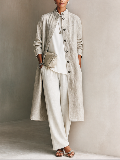Women's Stand Collar Pinstripe Commuter Long Coat – ModClo