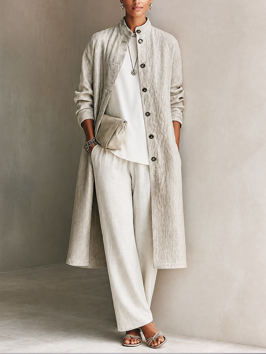 Women's Stand Collar Pinstripe Commuter Long Coat – ModClo