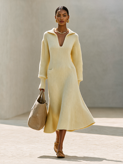 Women's Long Sleeve Johnny Collar Midi Dress – ModClo