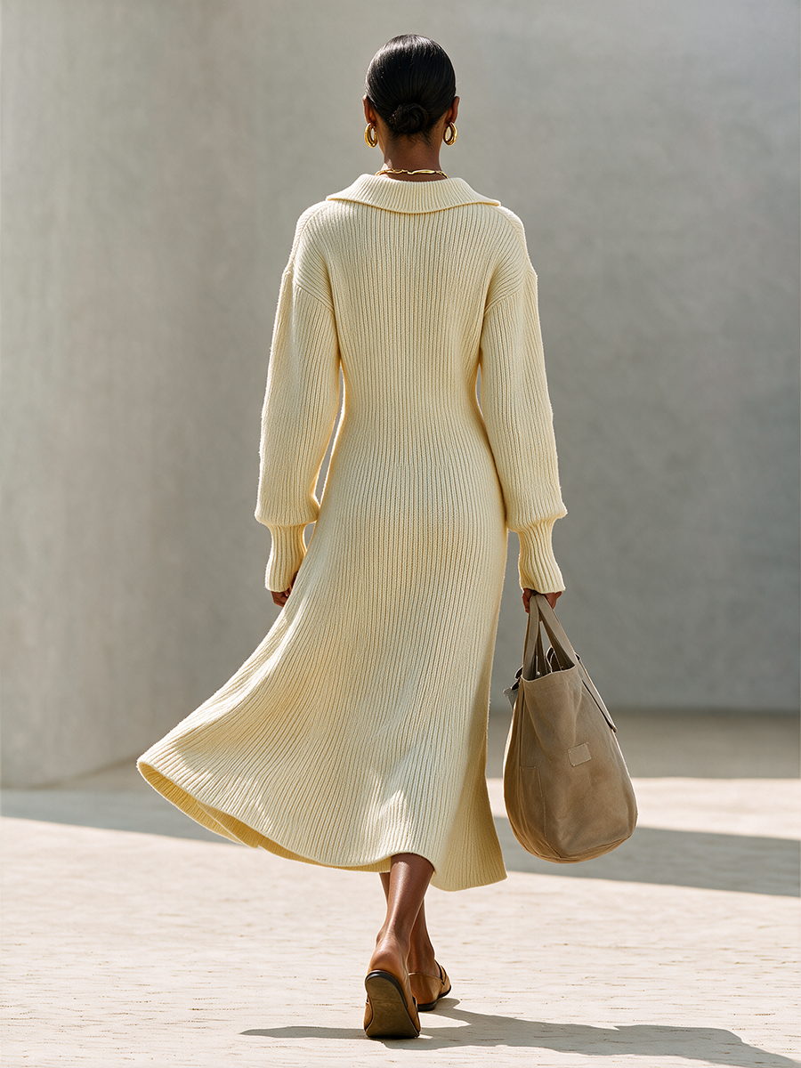 Women's Long Sleeve Johnny Collar Midi Dress – ModClo