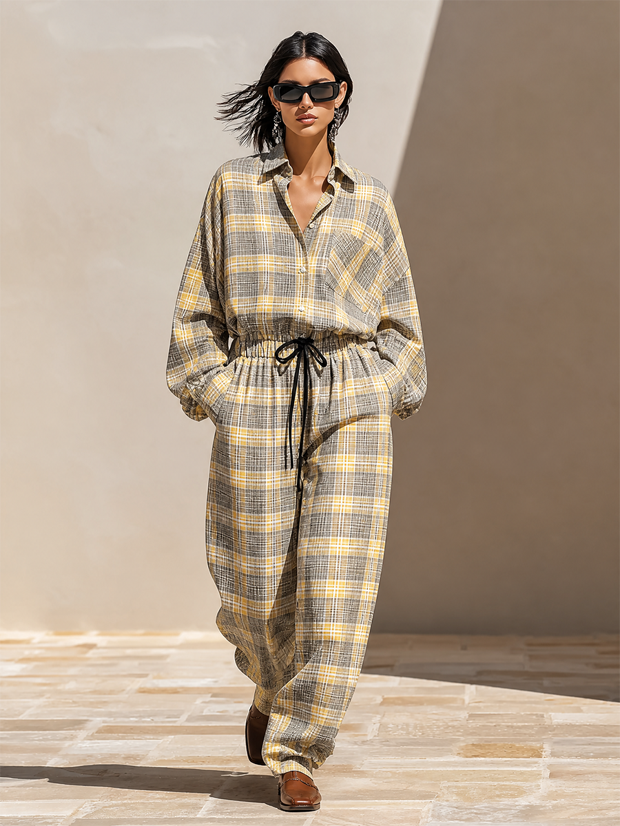 Women's Cotton Plaid Two-Piece Set – ModClo