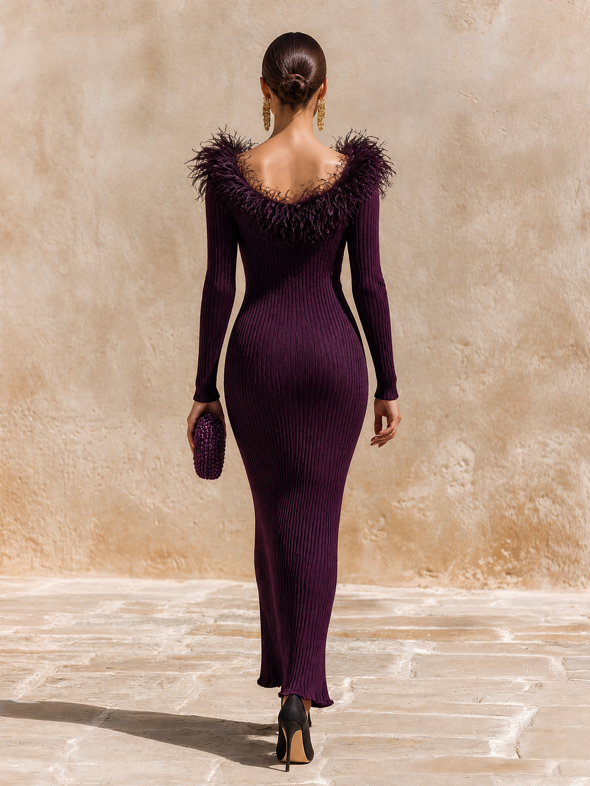 Women's Feather Trim Neck Sweater Dress – ModClo