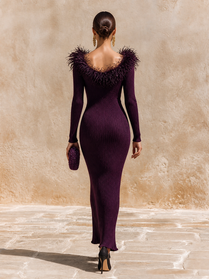 Women's Feather Trim Neck Sweater Dress – ModClo