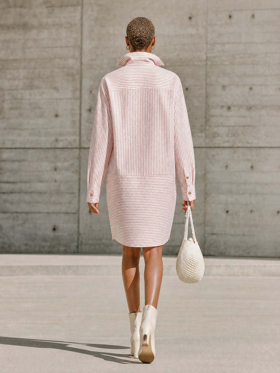 Women's Pink Striped Shirt Dress – ModClo