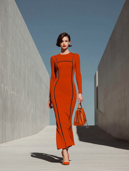 Women's Orange Long Sleeve Maxi Dress – ModClo