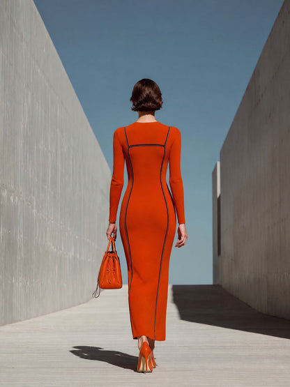 Women's Orange Long Sleeve Maxi Dress – ModClo