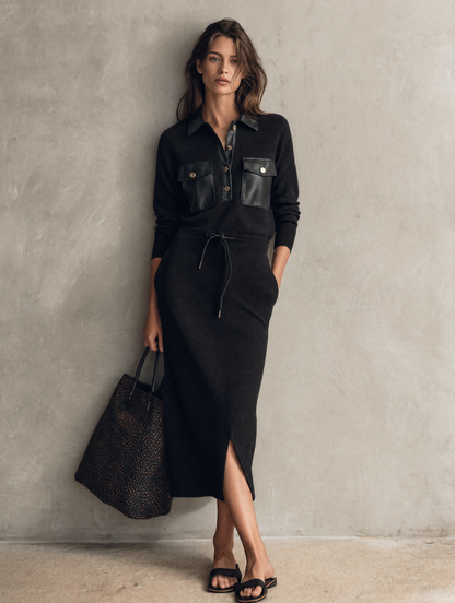 Women's Black Knit Long Sleeve Midi Dress – ModClo