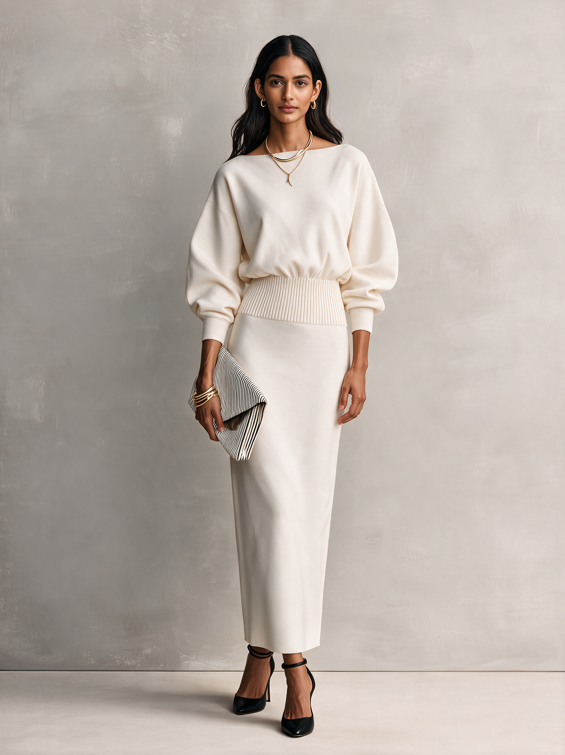Women's Beige Long Sleeve Maxi Dress – ModClo