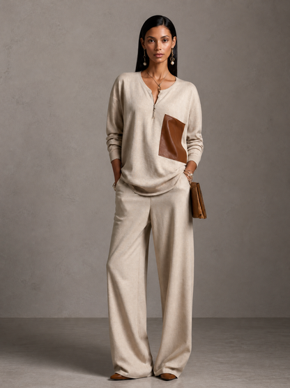Women's Leather Faux Patchwork Trouser Set – ModClo